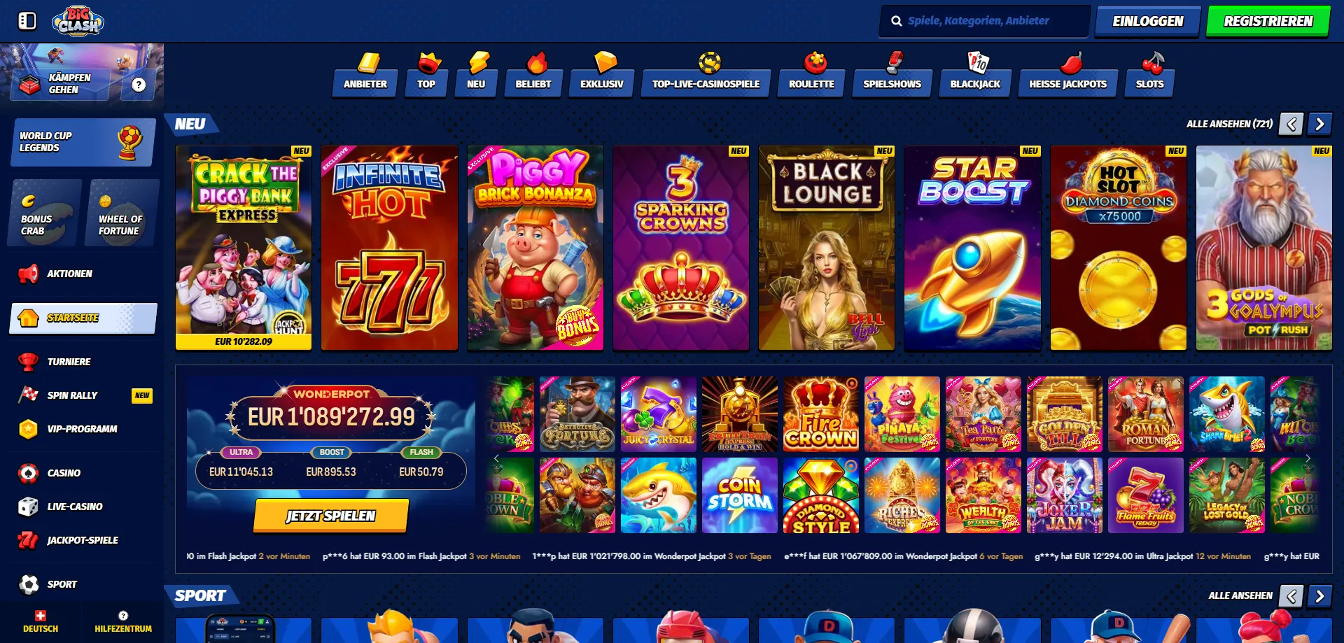 BigClash Casino Spielauswahl &ndash; Slots und Tischspiele im &Uuml;berblick